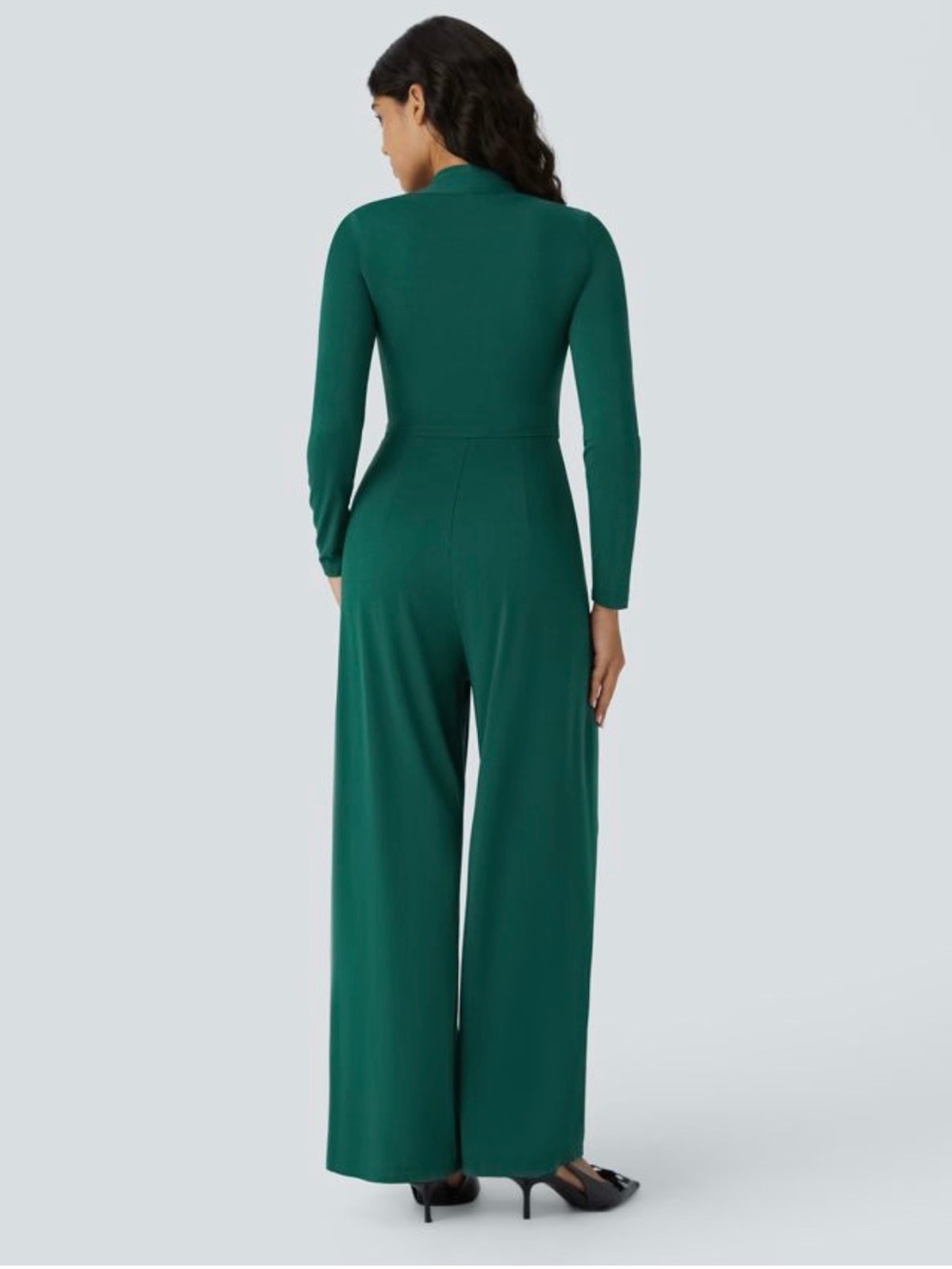 HALARA Emerald Green Long-Sleeve Wide-Leg Jumpsuit - Picture 2 of 3
